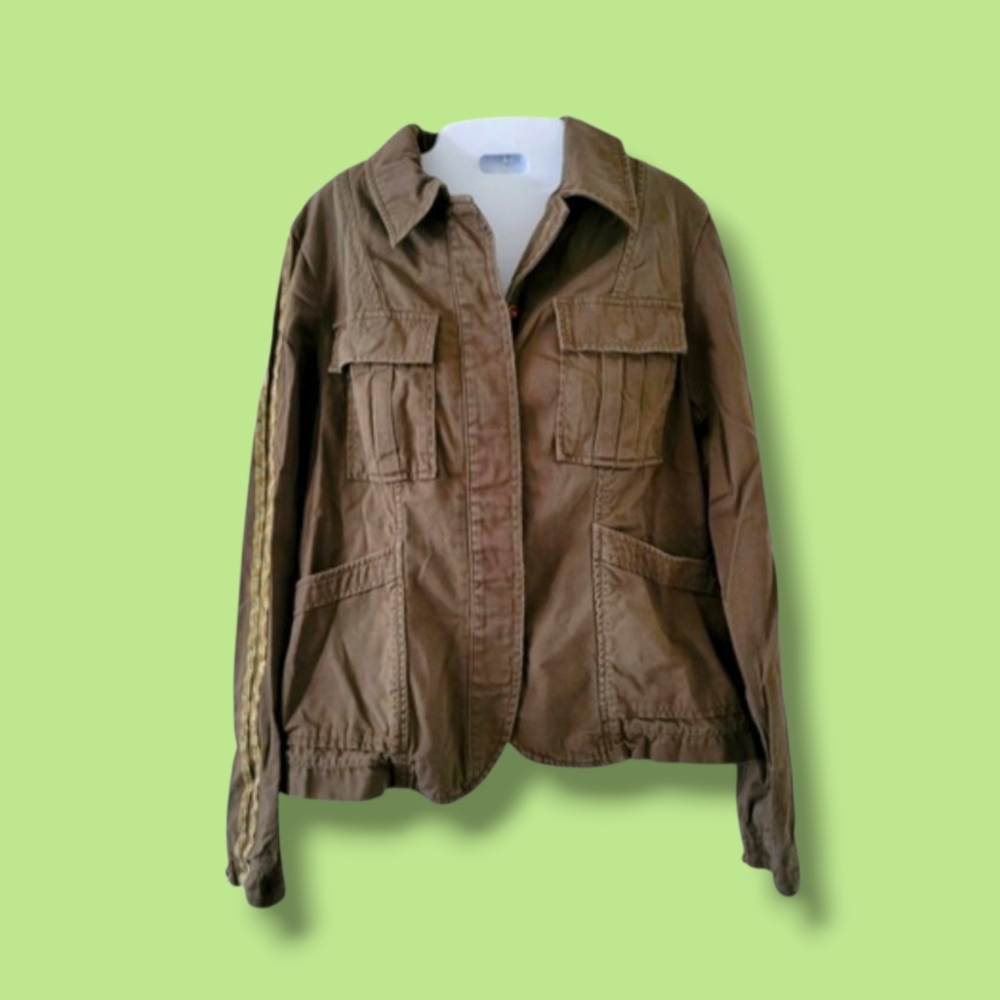 Stitch's | Anthro | GUC Olive Green Camo Stripe Utility Jacket (SIZE M)